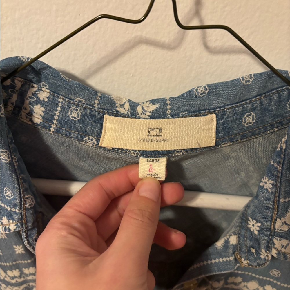 Thread And Supply Patterned Denim Chambray Button… - image 2